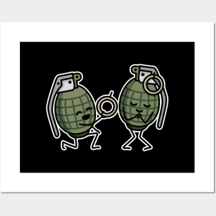 Hand grenade marriage proposal funny groom bride Posters and Art